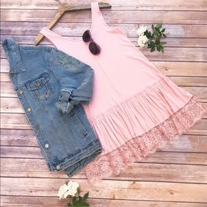 Miracle Berry Ribbed Tank Dress/Tunic w/ Lace Trim